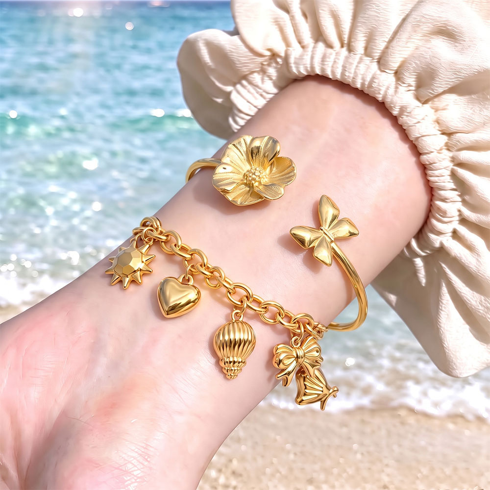 Unisex 18k Golden-Plated Exquisite Bracelet and Bangle Set